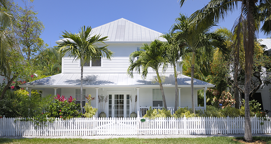 A big, vacation home and palm trees